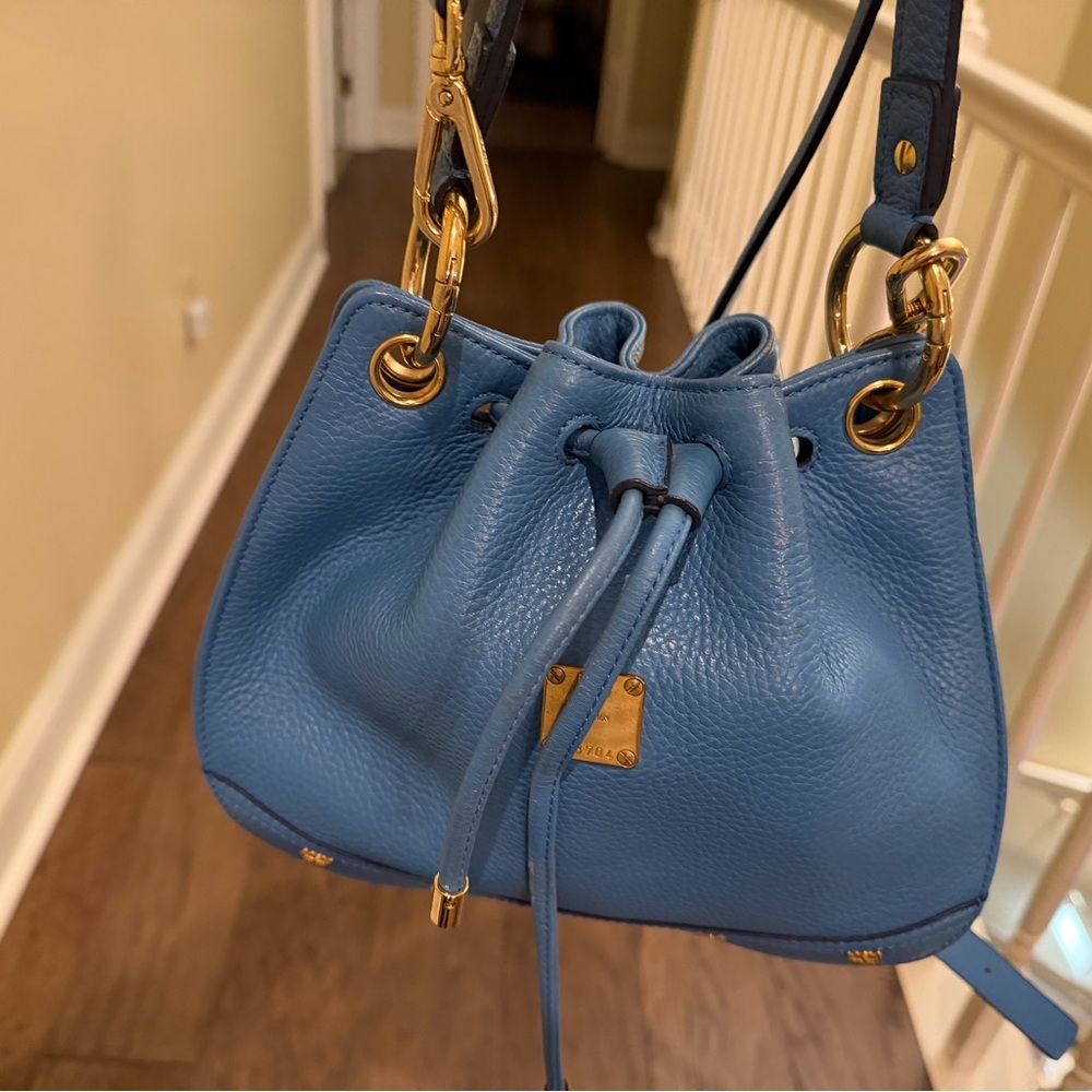 MCM mini bucket Blue Pebble Leather 2Way shoulder bag.  like new. - Picture 4 of 7